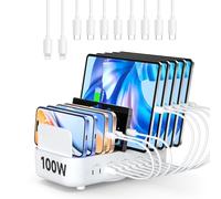SooPii USB Charging Station with 10 Cables,100W Fast Charging Station for Multiple Devices,10-Port USB C Phone Charger Station Organizer for lPad,Tablet,Kindle and More(White)