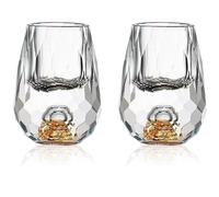 Soopiiso Crystal Glasses 15ml Decorated with 24k Gold Leaf Flakes Lead Free Gold Shot Glasses Tequila Shot Glasses (Pack of 2)