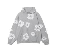 Soosuihoo Men's Flower Puff Print Hoodie Oversized Graphic Vintage Y2K Aesthetic Hoodies Pullover Harajuku Gothic Sweatshirt, Grey, Medium