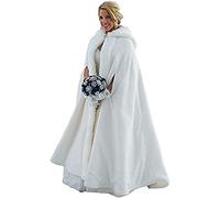 Soothbedding Wedding Hooded Cloak Bridal Cape Trim Full Length Thicken Cloak Faux Fur Winter Robes Hooded Bride with Armhole S White