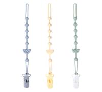 Soother Clips Silicone Pacifier Clips Paci Chain Mam Pacifier Holder with One Piece Design Set of 3 Soft Flexible Binky Leash with Texture Safe Essentials Nipple Holder Leash (Yellow Blue Green)