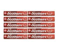 Soothers Strawberry Sore Throat Lozenges with Liquid Centre, 45g Bars (Pack of 10) Multipack - Cough Candy Sweets Bulk, Suitable for Vegetarians