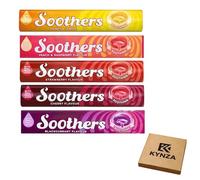 Soothers Variety Pack Throat Lozenges | 5 x 45g - Multi Flavour Soothing Lozenges | KYNZA Kraft box | Honey & Lemon, Blackcurrant, Strawberry, Peach & Rasberry & Cherry | Soothing Sore Throat Lozenges