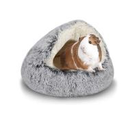 Soothing Guinea Pig Hideout, Doughnut Guinea Pig Bed with Hooded Cover, Washable Hamster Rabbit Bunny Bed, Washable Round Cave Beds for Small Animal Bunny Rabbit Hideout (Grey)