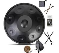 SOOTHING TONAL EXPERIENCE: 9/10/12-Tone Steel Tongue Drum, 22-Inch, D Minor 440Hz, with Soft Case for Integrated Sound Healing and Yoga Practices(Black,9 Notes)