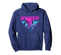 Sooty Sweep Guitar Vaporwave Pullover Hoodie, Adult Unisex, Navy Blue, Large