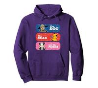 Sooty Sweep & Soo The Dog The Bear & The Panda Pullover Hoodie, Adult Unisex, Purple, Medium