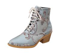 SOOUICKER Cowboy Boots for Women Pointed Toe Embroidery Boots Ankle Boots with Block Heels Wide Calf Design Retro Ethnic Style