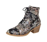 SOOUICKER Cowboy Boots for Women Pointed Toe Embroidery Boots Ankle Boots with Block Heels Wide Calf Design Retro Ethnic Style