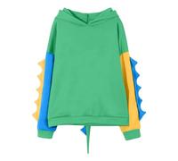 SOOUICKER Dinosaur Hoodie with Horned Sleeves - Women's Kawaii Print Pullover, Long Sleeve Spike Jumper for Teen Girls Green