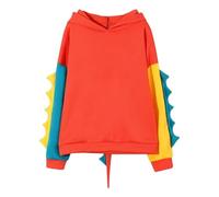 SOOUICKER Dinosaur Hoodie with Horned Sleeves - Women's Kawaii Print Pullover, Long Sleeve Spike Jumper for Teen Girls Saffron