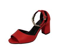 SOOUICKER High Heels Women's Ankle Strap Block Open Toe Sandals Ladies Cut Out Square Toe Buckle Strappy Party Shoes Wedding Party Evening Shoes for Women Bride