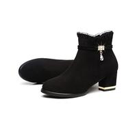 SOOUICKER Ladies Black Ankle Boots Faux Suede Chelsea Boots Women Block Heel Ankle Boots Shoes with Zip Fashion