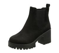 SOOUICKER Ladies Black Ankle Boots Faux Suede Chelsea Boots Women Chunky High Block Heel Ankle Boots Shoes