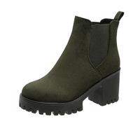 SOOUICKER Ladies Black Ankle Boots Faux Suede Chelsea Boots Women Chunky High Block Heel Ankle Boots Shoes