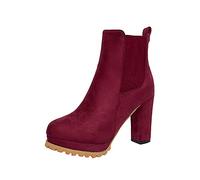 SOOUICKER Ladies Suede Chelsea Boots Women Chunky Heeled Platform High Heel Ankle Boots Shoes