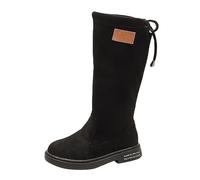 SOOUICKER Suede Knee High Boots Kids Girls Black Brown Flat Chunky Heel Calf Length Boots Big Kid