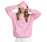SOOUICKER Women's Travel Airplane Hoodie with Built-in Eye Mask - Oversized Pullover, Winter Warm Fleece, Pocket Sweatshirt, Comfort Mode Streetwear Pink