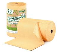 SOOWASH Microfiber Cleaning Cloths Roll, 75 Pack Tear Away Microfiber Towels Roll, 12" x 12" Lint Free Rags, Reusable Cleaning Cloths, Washable, Scratch Free,Ultra Absorbent Dish Rags(Orange)