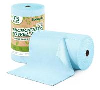 SOOWASH Microfiber Cleaning Cloths Roll, 75 Pack Tear Away Microfiber Towels Roll, 12" x 12" Lint Free Rags, Reusable Cleaning Cloths, Washable, Scratch Free,Ultra Absorbent Dish Rags(Blue)