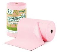 SOOWASH Microfiber Cleaning Cloths Roll, 75 Pack Tear Away Microfiber Towels Roll, 12" x 12" Lint Free Rags, Reusable Cleaning Cloths, Washable, Scratch Free,Ultra Absorbent Dish Rags(Pink)