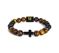 SOOWOOT Cross Bracelet for Men, Initial Bracelet for Men, initail A-Z design, Christian Gifts, Natural Tigers Eye Stone Beads, Easter Gifts, 2.2 inches, Stainless Steel, tiger eye