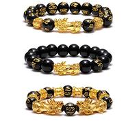 SOOWOOT Feng Shui Wealth And Luck Bracelet for Men Women: 3Pcs set with Pixiu and black obsidian. It brings prosperity, offers protection, attracts good fortune and repels evil spirits, 均码, Stone