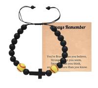 SOOWOOT Gifts for softball Bracelet Natural Stone Bead Cross Bracelet for Mens Grandson Coach Birthday Graduation and religious Gifts, One Size, no gemstone