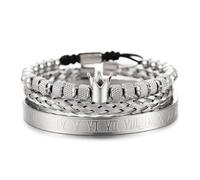 SOOWOOT Men's Gold Bracelet - 3 - Piece Stainless Steel Roman Numeral Set with Adjustable Cufflinks, Perfect for Business & Casual as a Gift, One Size, Leather, no gemstone