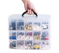 Sooyee 3-Layer Things & Crafts Storage Box with 30 Adjustable Compartments for Organizing Washi Tape, Embroidery Accessories, Threads Bobbins, Kids Toy, Nail Polish, Jewelry - Large