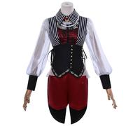 SOOYOOYOO Nyamu Yutenji Cosplay Costume Striped Corset Vest with White Sleeves, Black and Red Ensemble with Pearl Necklace Full Set for Halloween Conventions & Roleplay(Unisex,XS-3XL)