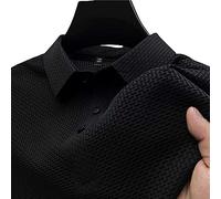 sopan Mesh Ice Short-Sleeved T-Shirt, Men's Ice Silk Short Sleeve Polo Shirt, Simple Lapel Casual T-Shirt, Cool Feeling Ice Silk Quick-Drying Short Sleeve Black 4XL