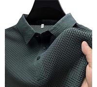 sopan Mesh Ice Silk Short-Sleeved T-Shirt, Men's Ice Silk Short Sleeve Polo Shirt, Simple Lapel Casual T-Shirt, Cool Feeling Ice Silk Quick-Drying Short Sleeve Dark Green 4XL