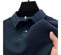 sopan Mesh Ice Silk Short-Sleeved T-Shirt, Men's Ice Silk Short Sleeve Polo Shirt, Simple Lapel Casual T-Shirt, Cool Feeling Ice Silk Quick-Drying Short Sleeve Blue 2XL