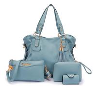 Soperwillton Fashion Handbag for Women Shoulder Bag Top Handle Satchel Hobo Tote Bag Purse Set 4pcs, Skyblue, L