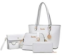 Soperwillton Handbag for Women Wallet Tote Bag Shoulder Bags Top Handle Satchel 5pcs Purse Set, Beige, L