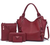 Soperwillton Purses for Women Large Shoulder Handbag Faux Leather Hobo Crossbody Bag Ladies Wallet Set 4pcs, Red, L