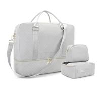 Soperwillton Women Travel Duffle Bag Weekender Overnight Bag with Shoe Compartment & Toiletry Pouch Gym Bag with Wet Pocket, Grey, L