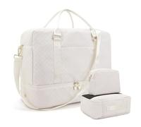 Soperwillton Women Travel Duffle Bag Weekender Overnight Bag with Shoe Compartment & Toiletry Pouch Gym Bag with Wet Pocket, Beige, L