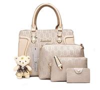 Soperwillton Women's Fashion Handbags Tote Bags Shoulder Bag Top Handle Satchel Purse Set 4pcs, B-gold, L
