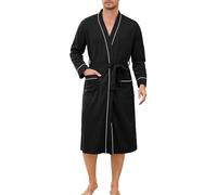 Sopesil Men's Dressing Gowns Waffle Robes Cotton Soft Luxury Bathrobe Lightweight Loungewear Sleepwear Spa and Hotel, Black, M