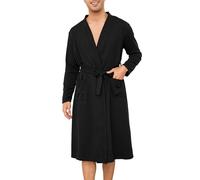 Sopesil Mens Dressing Gowns Waffle Robes Cotton Soft Luxury Bathrobe Lightweight Loungewear Sleepwear Spa and Hotel, Black,M