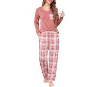 Sopesil Pyjamas for Women Sets Plaid Ladies PJs Long Sleeve Soft 2 Pieces Sleepwear Cosy Loungewear Nightwear with Pockets, Flesh pink, XL
