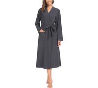 Sopesil Women Dressing Gown Waffle Full-Length Robe Lightweight Luxury Bathrobes Soft Loungewear Sleepwear Spa and Hotel for All Year Dark Grey,M