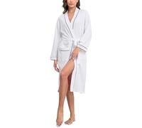 Sopesil Women Waffle Dressing Gowns, Cotton Kimono Robes Soft Luxury Bathrobe Loungewear Sleepwear Spa and Hotel for All Year A-White,L