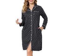 Sopesil Women's Button Nightdress Printed Nighties for women V Neck Soft Button Down Classic Ladies Nightgowns Sleepwear Nightwear, Black, XXL