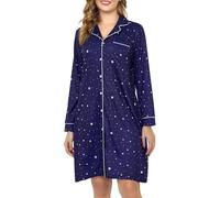Sopesil Women's Button Nightdress Printed Nighties for women V Neck Soft Button Down Classic Ladies Nightgowns Sleepwear Nightwear, Navy blue, XXL