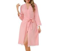Sopesil Womens Dressing Gown Thin 3/4 Sleeve Ladies Robes Lightweight Nightwear Bathrobes Soft Kimono Housecoats Sleepwear Loungewear for All Year, Flesh pink, XL