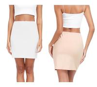 Sopesil Women's Half Slips Anti-Slips Petticoat Waist Slip Short 2 Pack Underskirt Ladies Underdress White & Nude,16-20