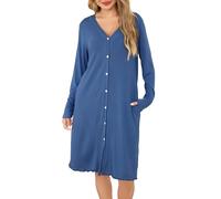 Sopesil Women's Nightdress Long Sleeve Ladies Nighties for Women V Neck Soft Button Down Classic Nightgowns for Women Sleepwear Nightwear, Peacock Blue, XXL
